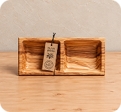 Olive Wood Double Dipping Bowl - Square - 6.5”
